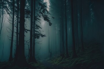 Fototapeta premium A dreamy and misty forest scene with a peaceful and serene atmosphere, perfect for a nature hike or a tranquil escape generative ai