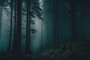 A dreamy and misty forest scene with a peaceful and serene atmosphere, perfect for a nature hike or a tranquil escape generative ai