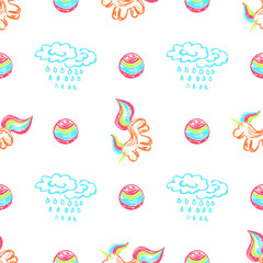 Seamless pattern. Children's drawings with wax crayons