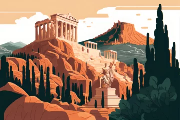 Fotobehang Título: Illustration of Athens, Greece, Parthenon, Acropolis. Generative AI. © Kristian