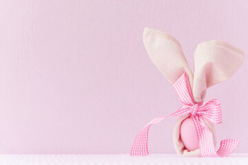 Easter product display mockup background with bunny easter eggs on pink cover background.