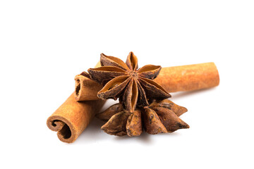 Stars anise and cinnamon isolated