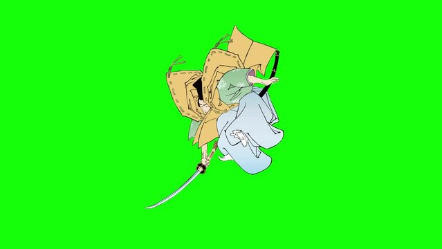 浮世絵　刀を振る人　その2　グリーンバック