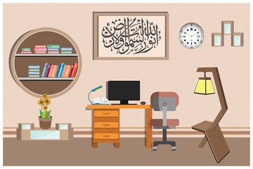 Workplace in the room. Vector flat illustration