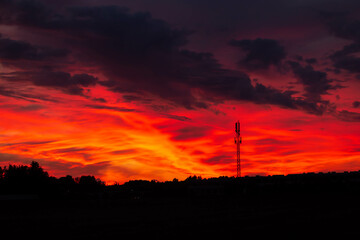 Red sunset sky dramatic in north