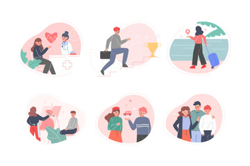 Fototapeta premium Young Man and Woman Engaged in Different Activity Vector Set
