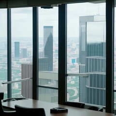 Plakat Executive corner office in a high rise, showing view of the city below. 