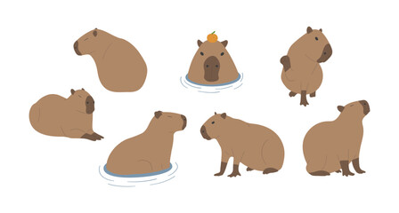 capybara 1 cute on a white background, vector illustration. capybara is the largest rodent.