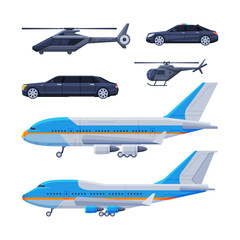 Obraz na płótnie Canvas Government Vehicles and Black Presidential Auto and Airplane Vector Set