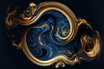 A Captivating Swirling Liquid of Gold, Indigo and Black