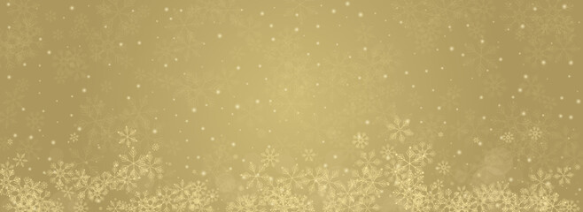 White Snowfall Vector Panoramic Gold Background.