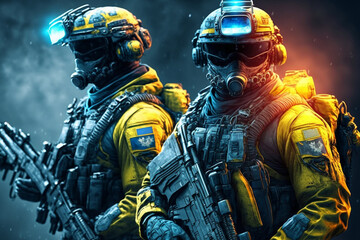 Fototapeta premium Soldiers of a special force, marines, Generative AI