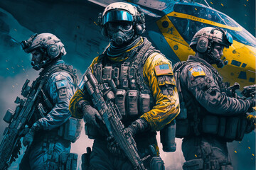 Naklejka premium Soldiers of a special force, marines, Generative AI