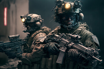 Soldiers of a special force, marines, Generative AI