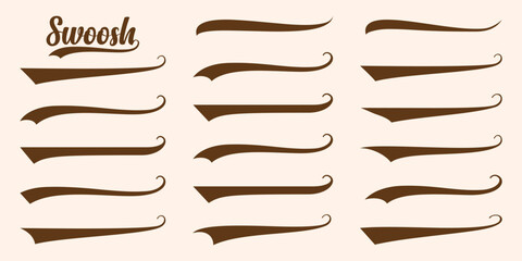 Calligraphic swoosh tails. Underline lettering lines. Calligraphic swoosh underline. Retro underline swooshes tails and athletic typography
