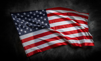 American flag on dark background. USA flag on a black background.