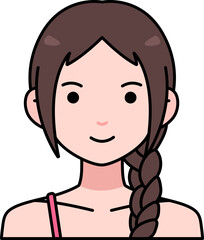 Avatar User Woman girl person people cute pigtail hair Colored Outline Style