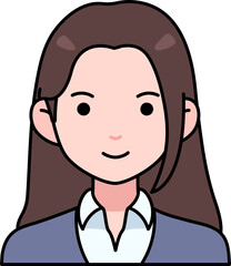 Business woman girl avatar User person people Straight hair Colored Outline Style