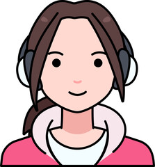 Obraz premium Young Woman girl avatar User person people Headphone hoodie Colored Outline Style