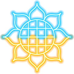 Ukrainian Sunflower Neon Sign. Raster Illustration of Ukraine Flower Promotion.