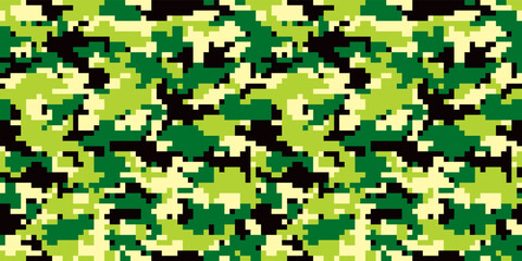 Pixelated camouflage background. Seamless pattern.Vector. ピクセル迷彩パターン テクスチャ 背景素材