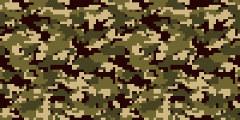 Pixelated camouflage background. Seamless pattern.Vector. ピクセル迷彩パターン テクスチャ 背景素材