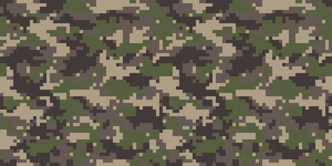 Pixelated camouflage background. Seamless pattern.Vector. ピクセル迷彩パターン テクスチャ 背景素材