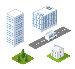 Isometric set city map navigations urban cartography