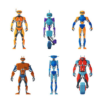 Humanoid Robots with Metal Body Joints and Limbs Vector Set