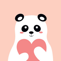 Cute panda with pink heart for Valentine's day