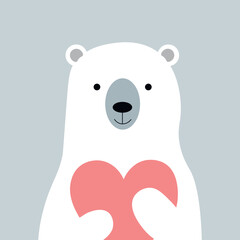 Cute white bear with pink heart for Valentine's day