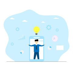 Vector concept businessman taget idea success performance,Cartoon office man creativity strategy working