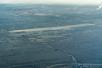 Varadero, Cuba,  aerial view of Runway, Taxiway and airport building of Juan Gualberto Gómez...