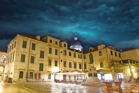 bronze statue of Civu Frana Cundulica Narod on Gundulic square in the old town of Dubrovnik, Croatia