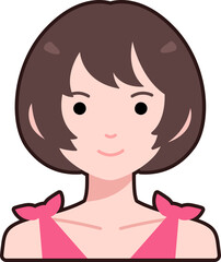 Cute Woman girl avatar User person people short hair Flat Black Outline