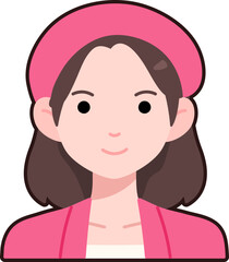 Kawaii Woman girl avatar User person pink suit hat Flat Black Outline