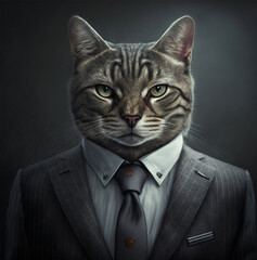Portrait of a cat in a business suit, generative artificial intelligence, expressive eyes, cute muzzle, Generative AI