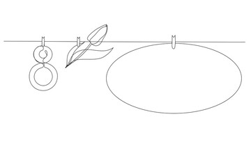 Congratulatory banner from March 8 in one line. Modern design greeting card, 8 march, continuous line drawing,for invitation card, brochure, poster, postcard. Vector.