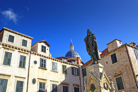 bronze statue of Civu Frana Cundulica Narod on Gundulic square in the old town of Dubrovnik, Croatia