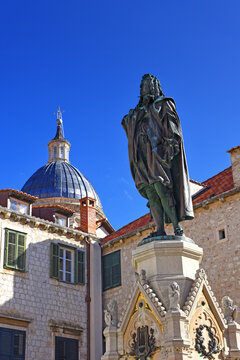 bronze statue of Civu Frana Cundulica Narod on Gundulic square in the old town of Dubrovnik, Croatia