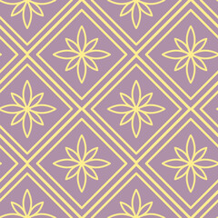 Seamless background with rhombus and flowers. Geometric endless pattern.