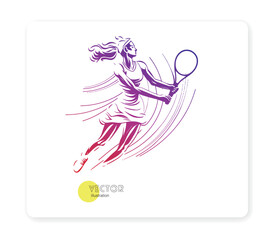 silhouette of a girl playing tennis, clean logo design © adimas