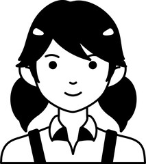 Cute Woman girl avatar User person people short hair Semi Solid Black and White