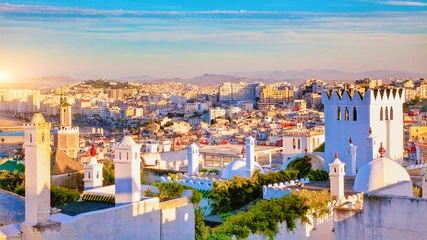 Fotobehang Marokko sunset over the city Tangier Morocco 