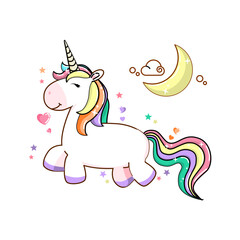 kawaii cartoon unicorn illustration hand drawn