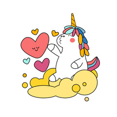 kawaii cartoon unicorn illustration hand drawn