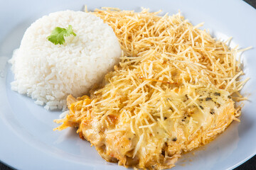 plate of food with Chicken Fricassee with Green Corn and Sour Cream, beaten in blender, super creamy