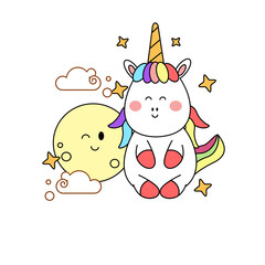 kawaii cartoon unicorn illustration hand drawn