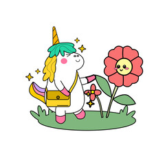kawaii cartoon unicorn illustration hand drawn