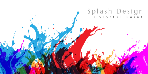 Gordijnen Colorful artistic banner with paint splashes design elements. © KsanaGraphica
